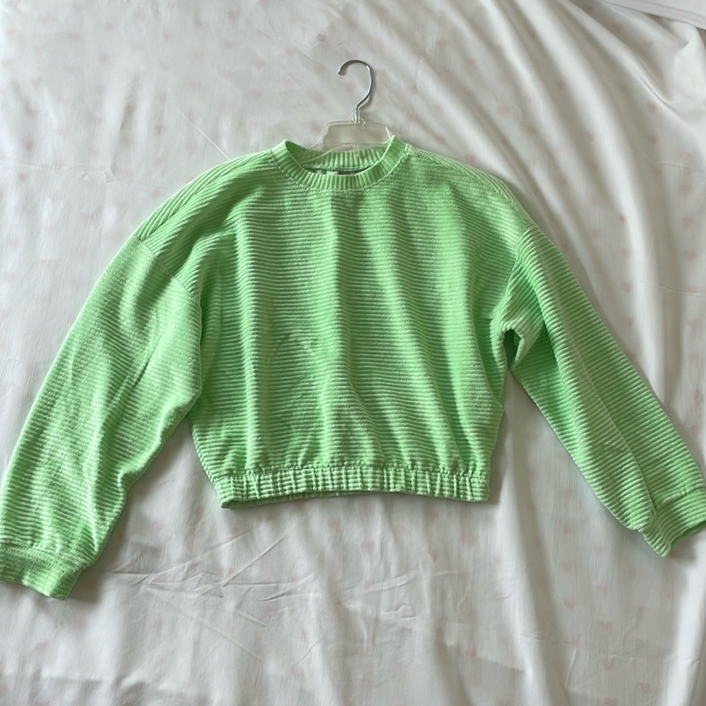 H&M divided bright neon green cropped ribbed velvet sweater